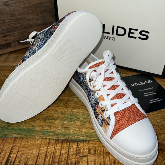 J/Slides Orange & Blue Tropical Nikki platform embroidered Sneaker. SZ 7… - Picture 11 of 12